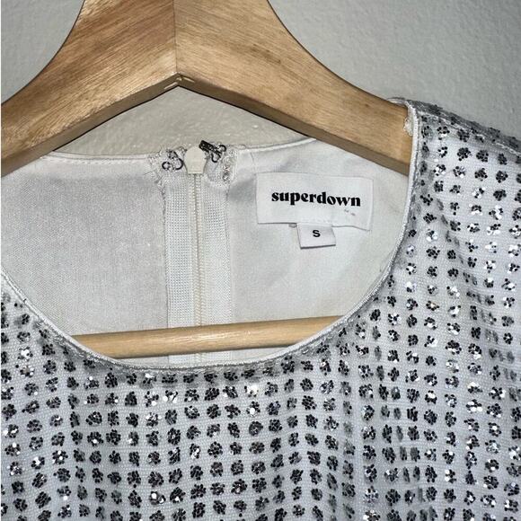 Superdown NWT Evie Sparkle Mini Dress White/Silver Size Small Revolve - Picture 3 of 7